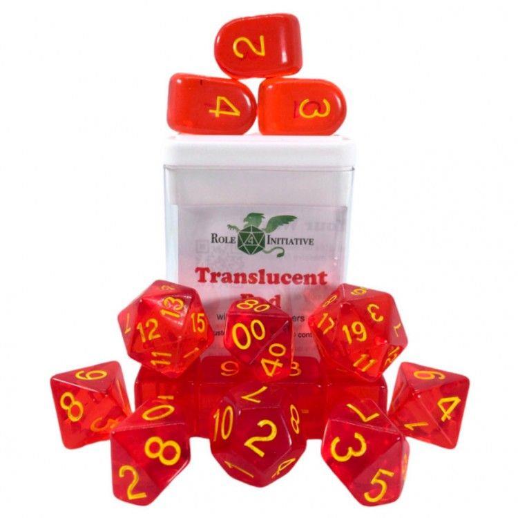 R4I 15ct Polyhedral Dice Set Translucent Red w/ Yellow Dice Role 4 Initiative