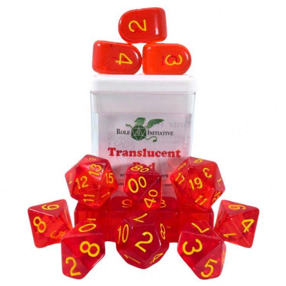 R4I 15ct Polyhedral Dice Set Translucent Red w/ Yellow  Role 4 Initiative   
