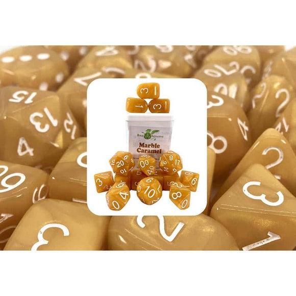 R4I 15ct Polyhedral Dice Set Marble Caramel w/ White Dice Role 4 Initiative