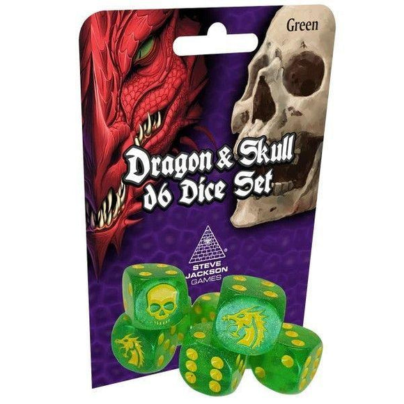 Dragon & Skull Green Glitter D6  Steve Jackson Games   