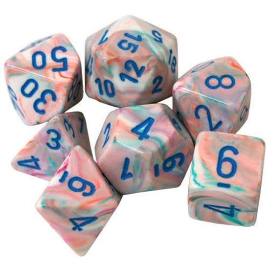 Festive Mini-hedral Pop Art/Blue 7-Die set Dice Chessex