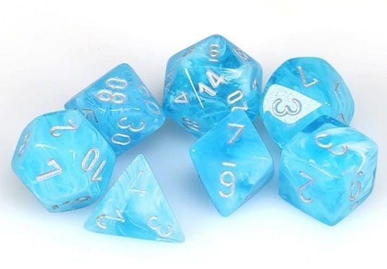 Luminary Mini-hedral Sky/Silver 7-Die set Dice Chessex   