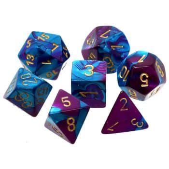 Gemini Mini-hedral Purple-Teal/gold 7-Die Set Dice Chessex   