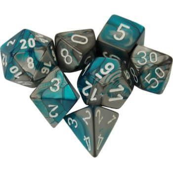 Gemini Mini-hedral Steel-Teal/White 7-Die Set Dice Chessex