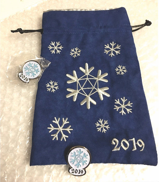 Dice Bag: Holiday Blue with White Embroidered D20 Home page Black Oak Workshop   