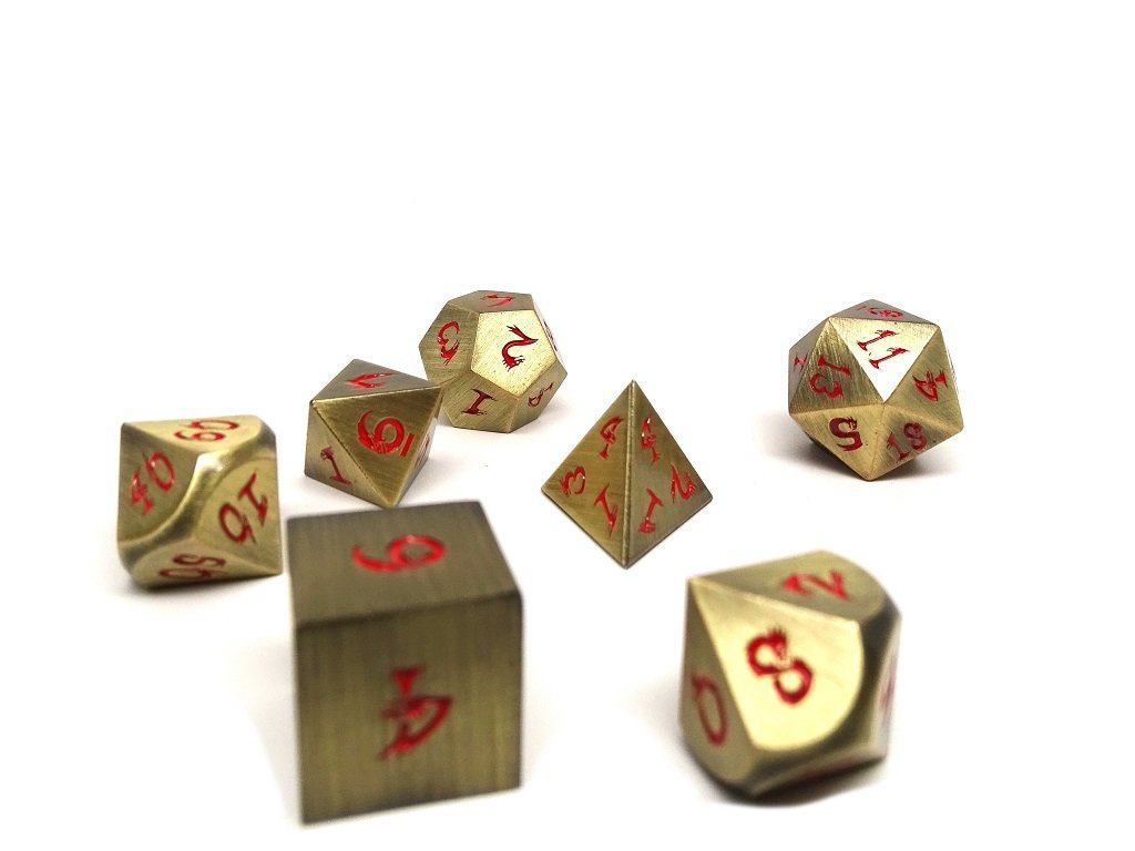 Easy Roller Metal Dice of Ancient Dragons Bronze/Red 7ct Polyhedral Set Dice Easy Roller Dice