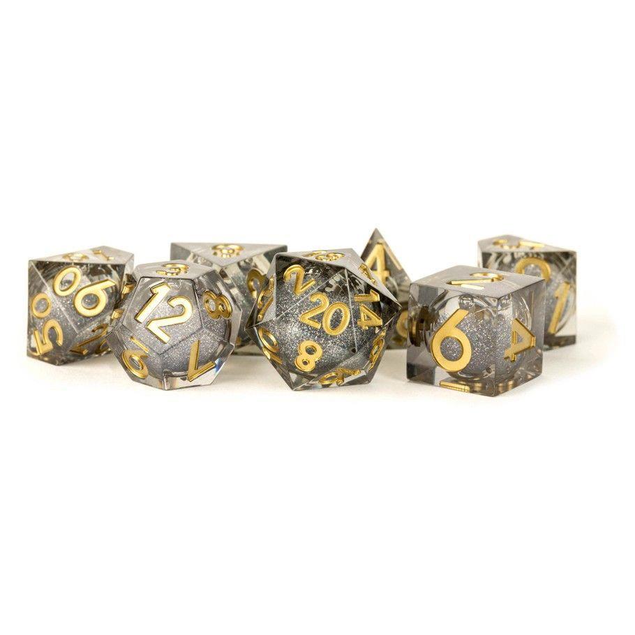 7-set Vanishing Oil Liquid Core Dice FanRoll by Metallic Dice Games   