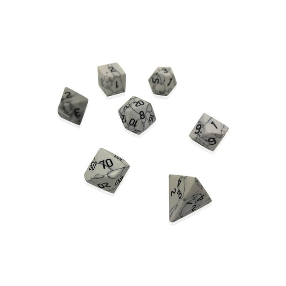 White Howlite Semi-Precious Gemstone 7ct Polyhedral Dice Set Home page Norse Foundry   