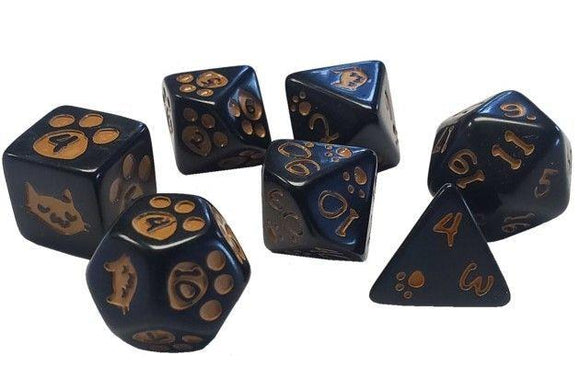 Black Kitten Poly Dice 7ct Dice Steve Jackson Games