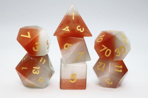 7ct Orange&White Tiger Eye/Gold Dice Foam Brain Games