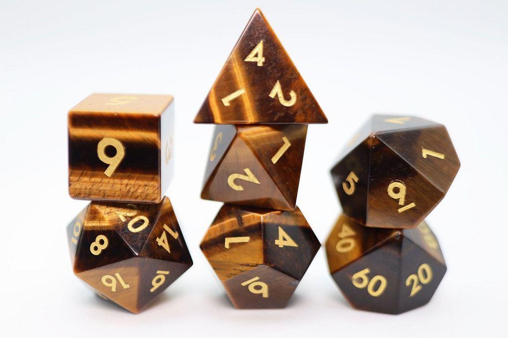7ct Tiger's Eye Engraved Gold Dice Foam Brain Games