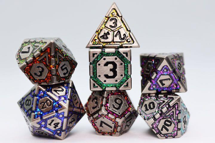7ct Ornate Rainbow Frame Metal Dice Foam Brain Games