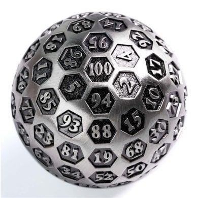 Metal d100 Inscribed Silver  Foam Brain Games   