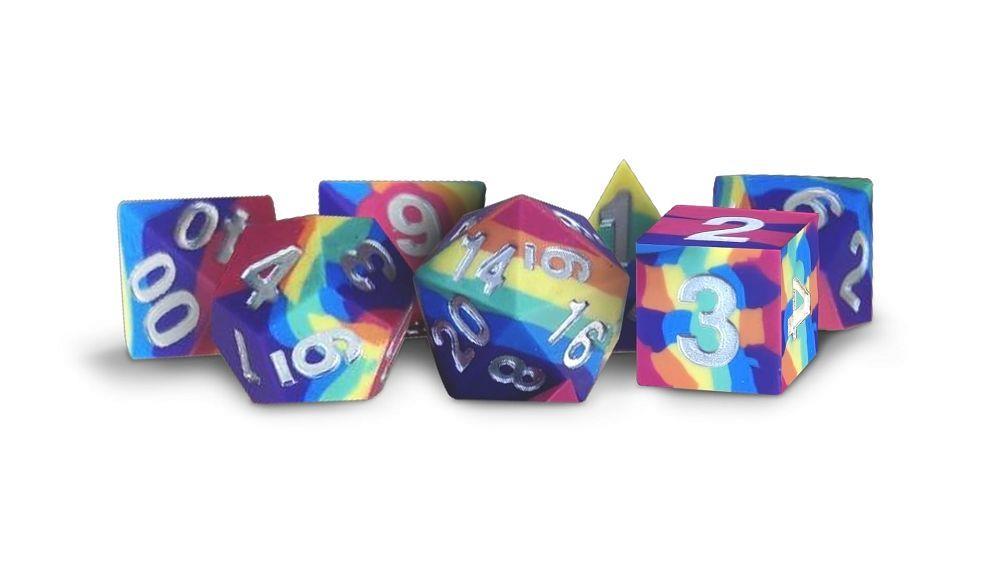 LIC784 7ct Sharp SLC Rainbow Dice FanRoll by Metallic Dice Games