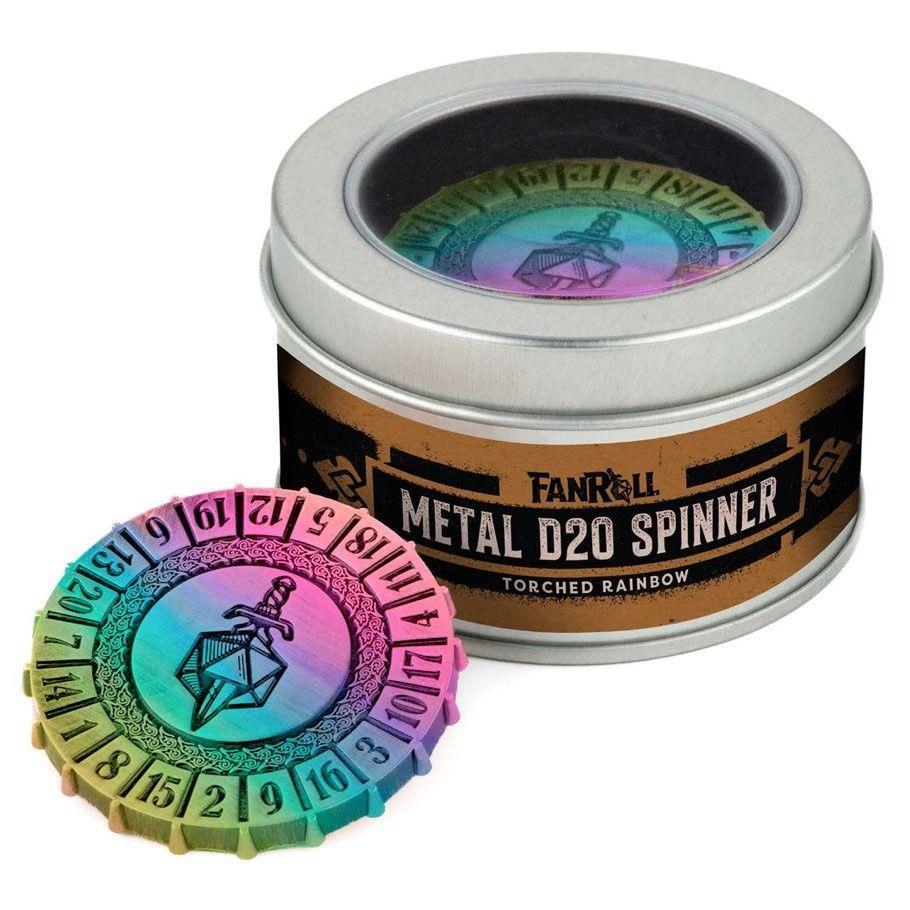 d20 Spinner Torched Rainbow Dice FanRoll by Metallic Dice Games