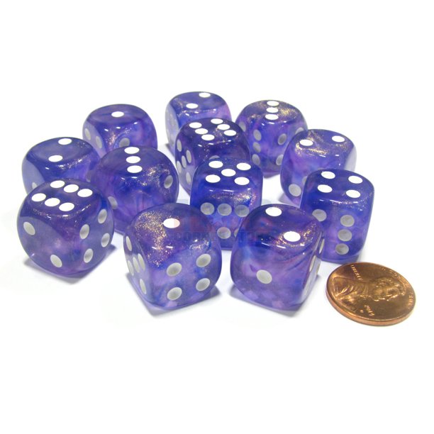 Chessex 16mm Borealis Purple/White 12ct D6 Set (27607) Dice Chessex   