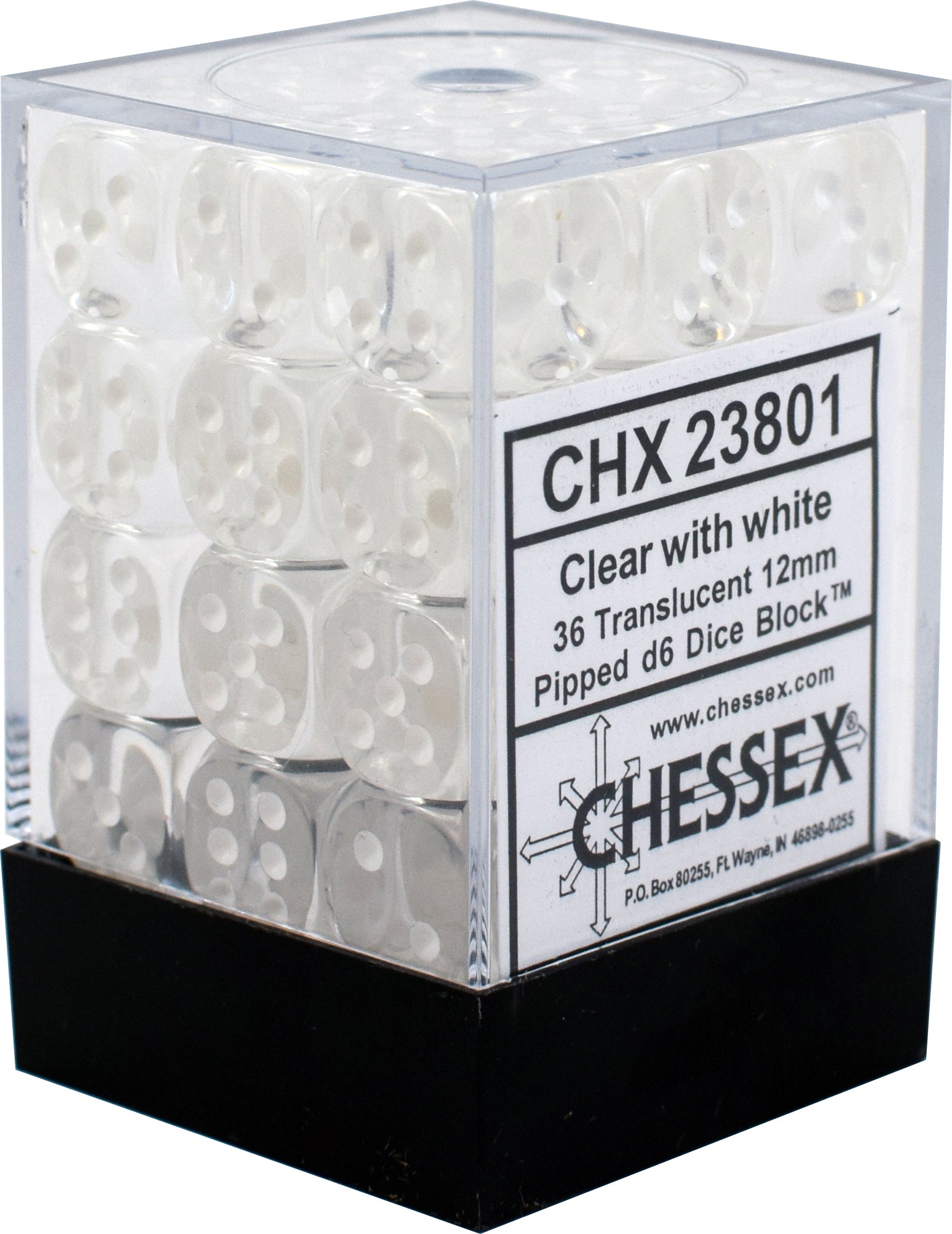 Chessex 12mm Translucent Clear/White 36ct D6 Set (23801) Dice Chessex   