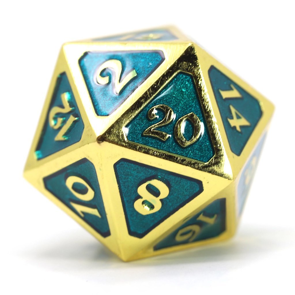 Die Hard Dice Metal Mythica Gold Aquamarine Dire D20 Dice Die Hard Dice