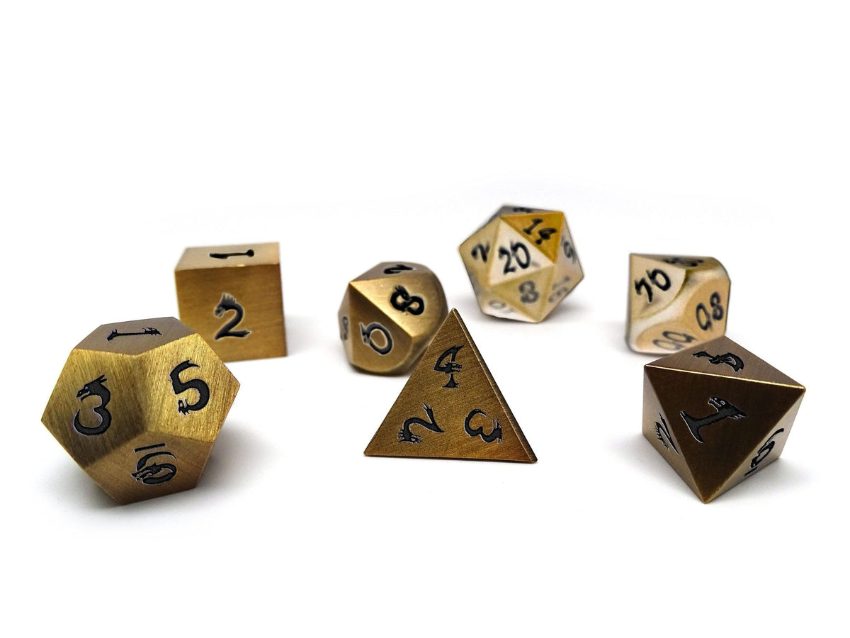 Easy Roller Metal Dice of Ancient Dragons Gold/Black 7ct Polyhedral Set Dice Easy Roller Dice