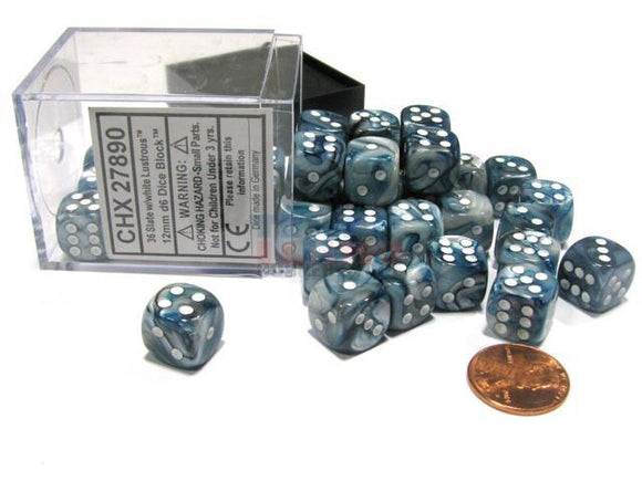 Chessex 12mm Lustrous Slate/White 36ct D6 Set (27890) Dice Chessex   