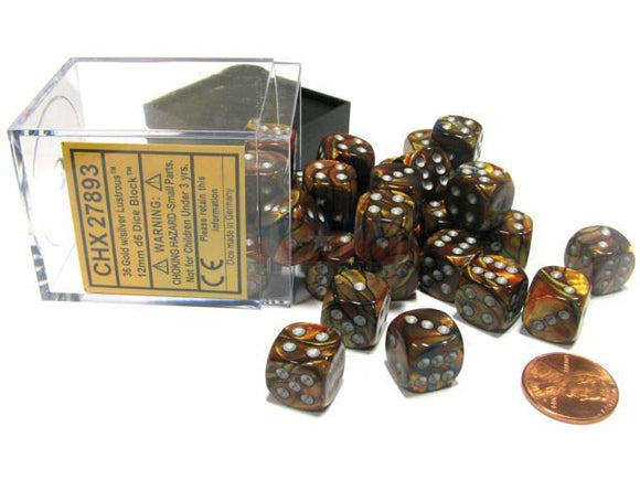 Chessex 12mm Lustrous Gold/Silver 36ct D6 Set (27893) Dice Chessex   