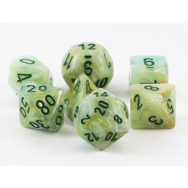 Chessex Marble Green/Dark Green 7ct Polyhedral Set (27409) Dice Chessex   