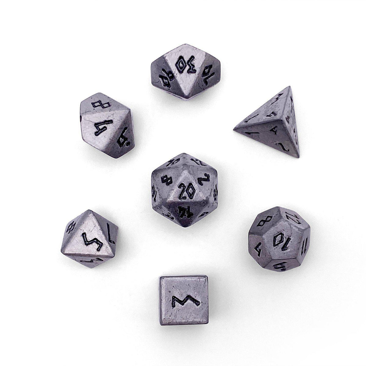 Pebble 10mm Alloy Mini Polyhedral Dice Set - Aged Mithril Dice Norse Foundry
