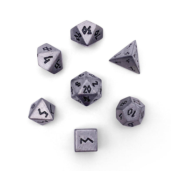 Pebble 10mm Alloy Mini Polyhedral Dice Set - Aged Mithril Home page Norse Foundry   