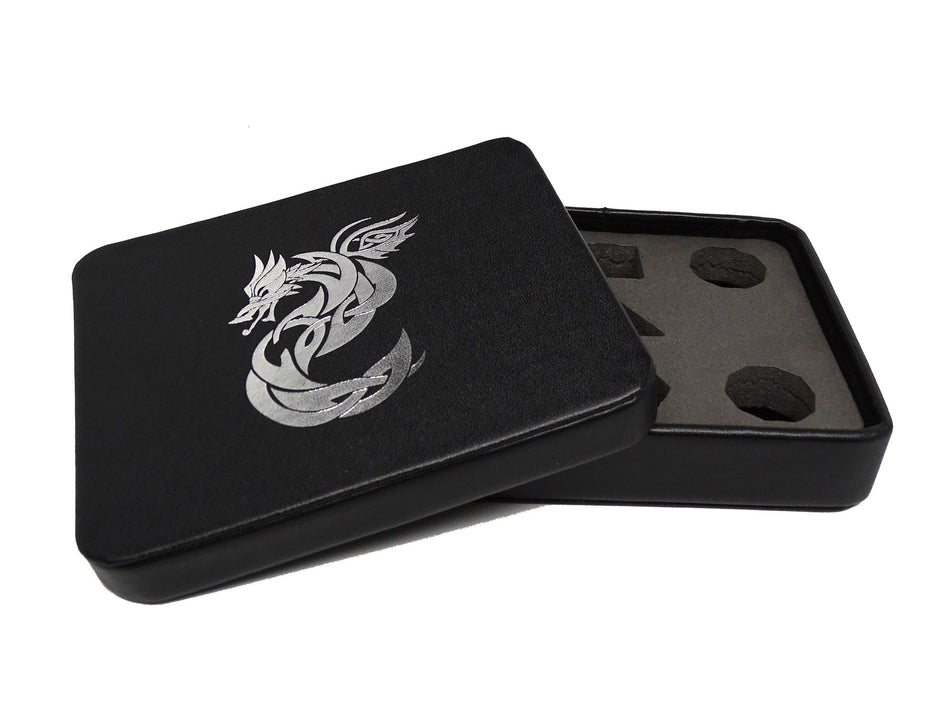 Dice Display and Storage Case - Silver Celtic Knot Dragon Design Supplies Easy Roller Dice