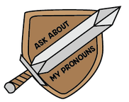 Sword & Shield Pronoun Pins: Ask About My Pronouns Clothing & Accessories Foam Brain Games