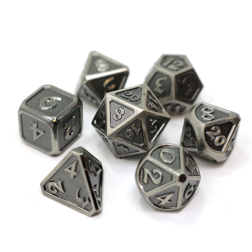 Die Hard Dice Metal Mythica Battleworn Silver 7ct Polyhedral Set Dice Die Hard Dice