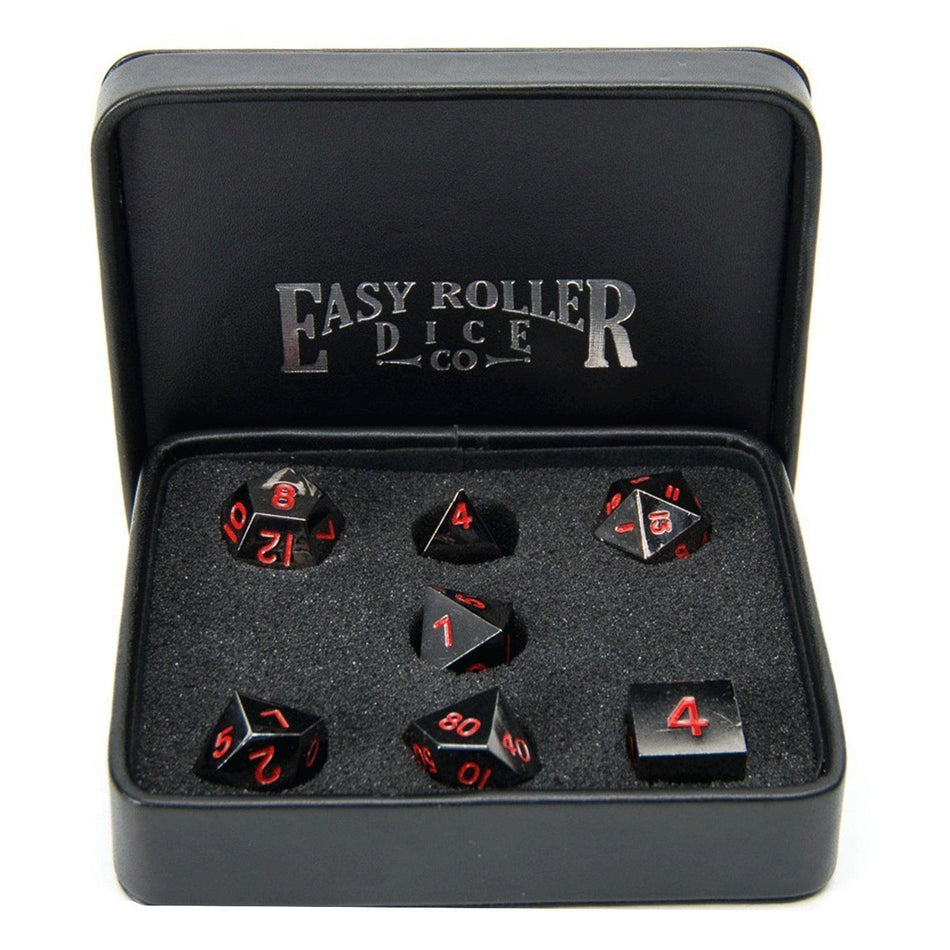 Easy Roller Metal Gunmetal Red 7ct Polyhedral Set Dice Easy Roller Dice