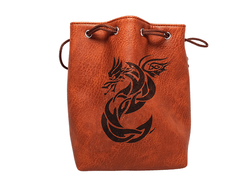 Easy Roller Brown Leather Lite Celtic Knot Dragon Design Self-Standing Large Dice Bag Supplies Easy Roller Dice