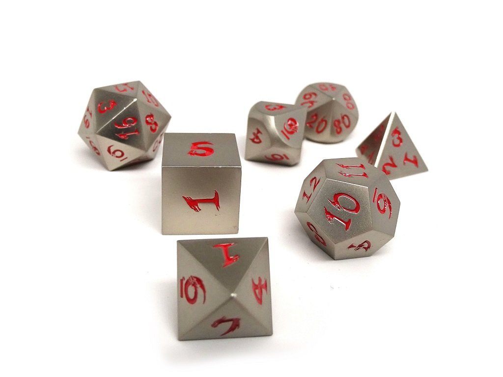 Easy Roller Metal Dice of Ancient Dragons Silver/Red 7ct Polyhedral Set Dice Easy Roller Dice