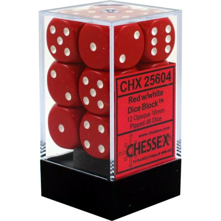Chessex 16mm Opaque Red/White 12ct D6 Set (25604) Dice Chessex   