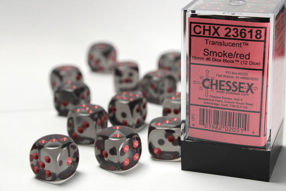 Chessex 16mm Translucent Smoke/Red 12ct D6 Set (23618) Dice Chessex   