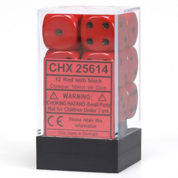 Chessex 16mm Opaque Red/Black 12ct D6 Set (25614) Dice Chessex   
