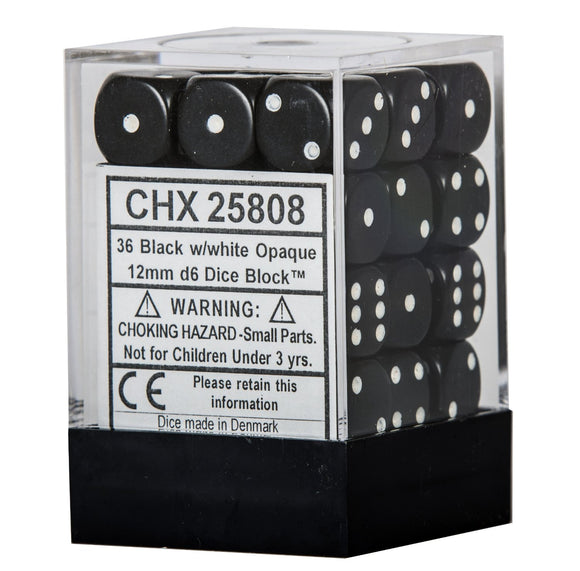 Chessex 12mm Opaque Black/White 36ct D6 Set (25808) Dice Chessex   