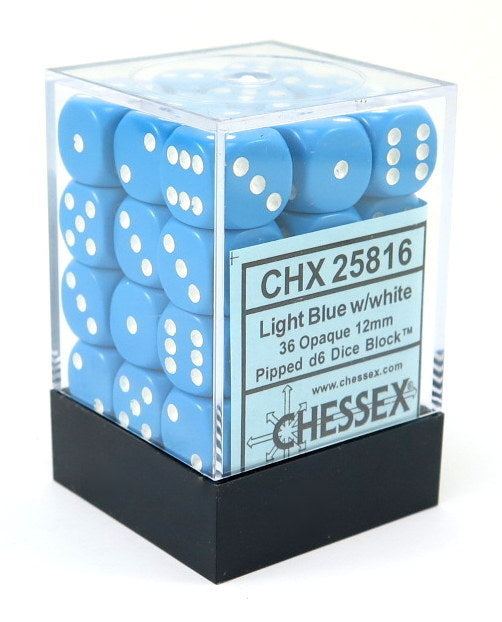 Chessex 12mm Opaque Light Blue/White 36ct D6 Set (25816) Dice Chessex   