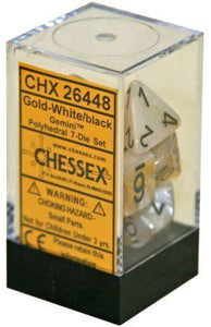 Chessex Gemini Gold-White/Black 7ct Polyhedral Set (26448) Dice Chessex   