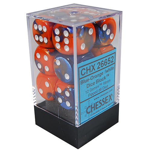 Chessex 16mm Gemini Blue Orange/White 12ct D6 Set (26652) Dice Chessex   