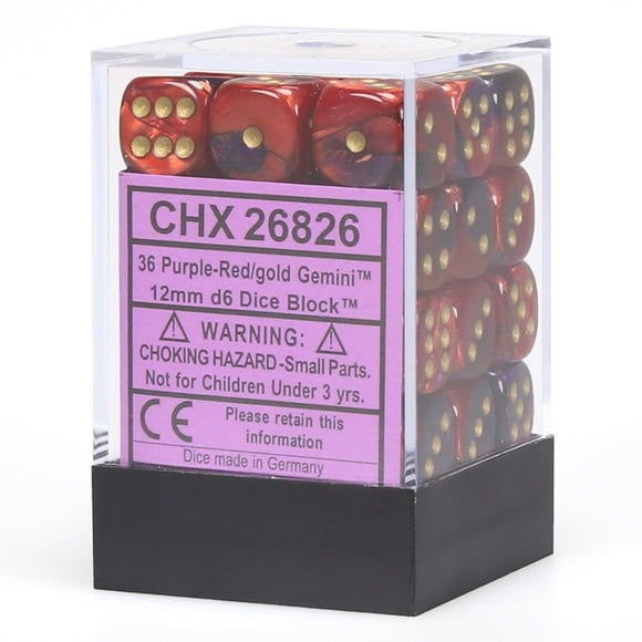 Chessex 12mm Gemini Purple-Red/Gold 36ct D6 Set (26826) Dice Chessex   