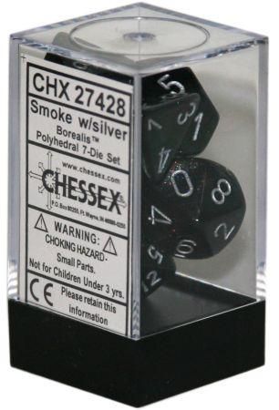 Chessex Borealis Smoke/Silver 7ct Polyhedral Set (27428) Dice Chessex   