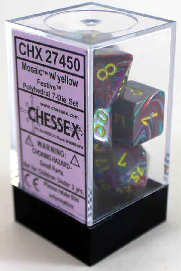 Chessex Festive Mosaic/Yellow 7ct Polyhedral Set (27450) Dice Chessex   