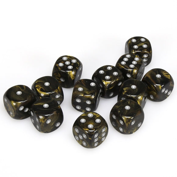 Chessex 16mm Leaf Black Gold/Silver 12ct D6 Set (27618) Dice Chessex   