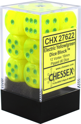 Chessex 16mm Vortex Electric Yellow/Green 12ct D6 Set (27622) Dice Chessex   
