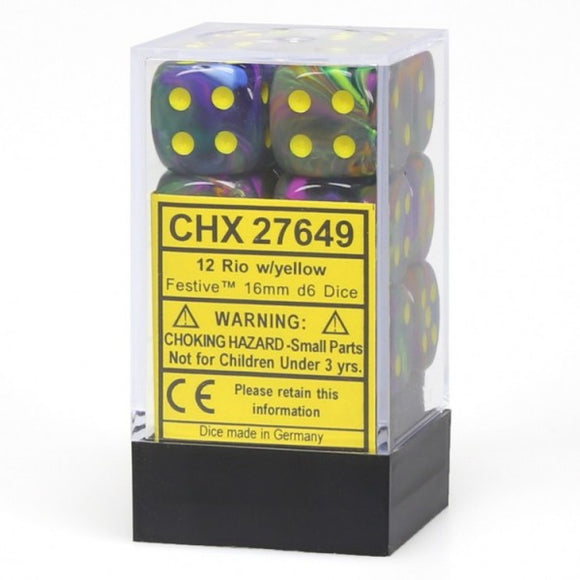 Chessex 16mm Festive Rio/Yellow 12ct D6 Set (27649) Dice Chessex   