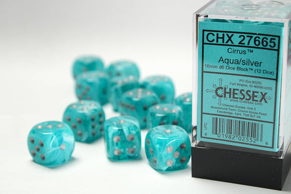 Chessex 16mm Cirrus Aqua/Silver 12ct D6 Set (27665) Dice Chessex   