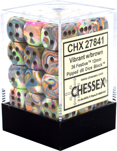 Chessex 12mm Festive Vibrant/Brown 36ct D6 Set (27841) Dice Chessex   