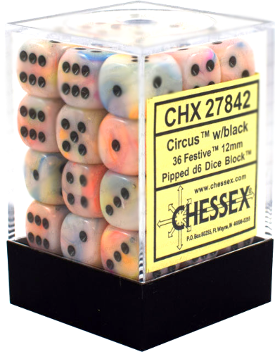 Chessex 12mm Festive Circus/Black 36ct D6 Set (27842) Dice Chessex   